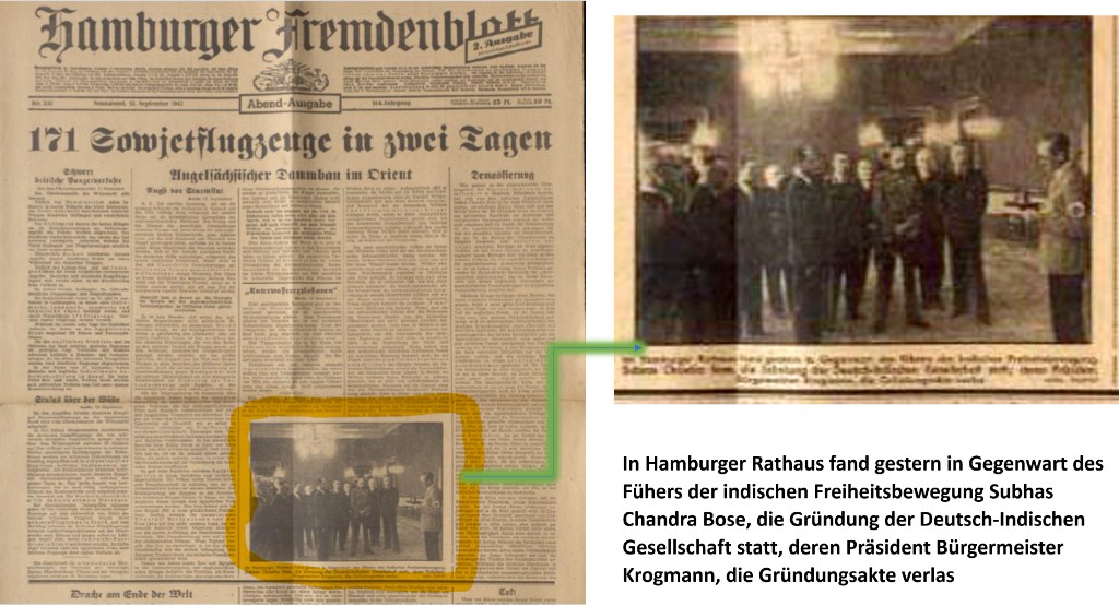 Page of the Hamburger Fremdenblatt of 12 September 1942, with a photograph of the founding in Hamburg City Hall.